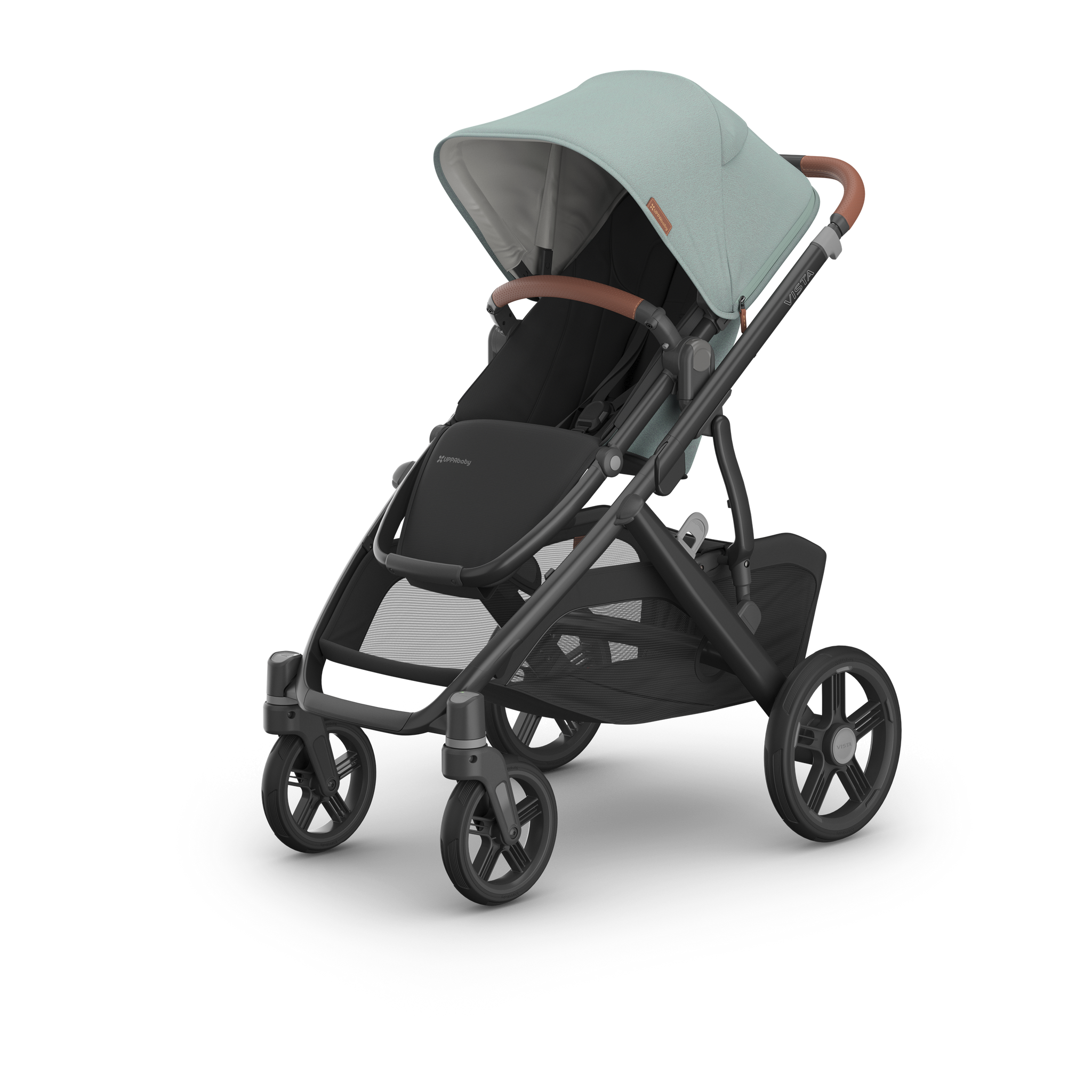 UPPAbaby Vista V3 Single-to-Double Stroller - Kenzi (Mystic Aqua / Carbon Frame / Saddle Leather)