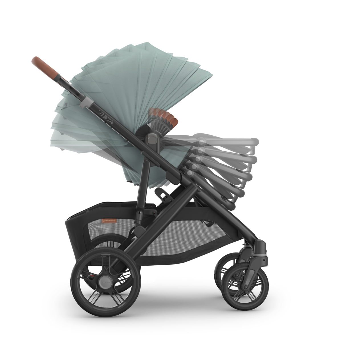 UPPAbaby Vista V3 Single-to-Double Stroller - Kenzi (Mystic Aqua / Carbon Frame / Saddle Leather)