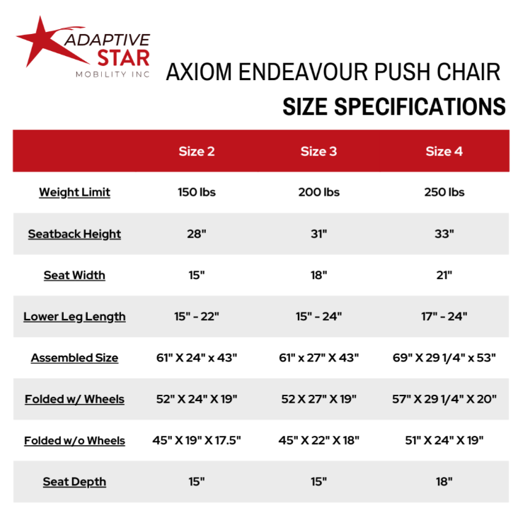 Adaptive Star Axiom ENDEAVOUR 2 Indoor/Outdoor Mobility Push Chair, Red