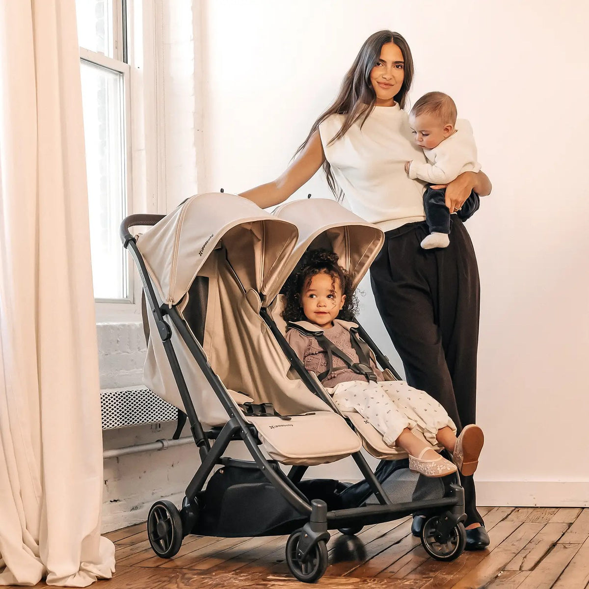 Family at home with premium baby gear