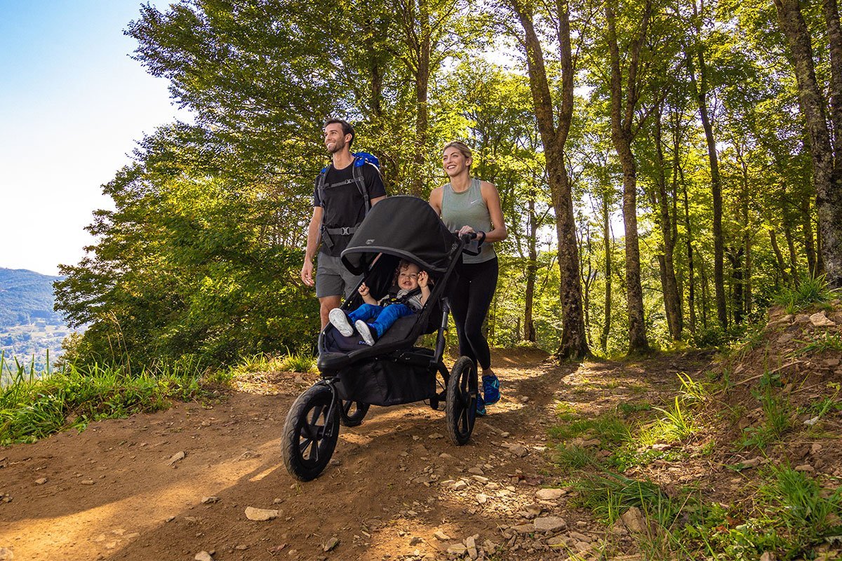 BOB Gear Wayfinder jogging stroller out on the trail