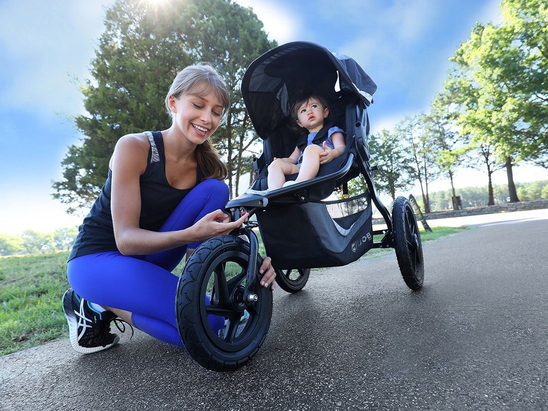 Close-up of BOB mountain-bike style suspension shocks