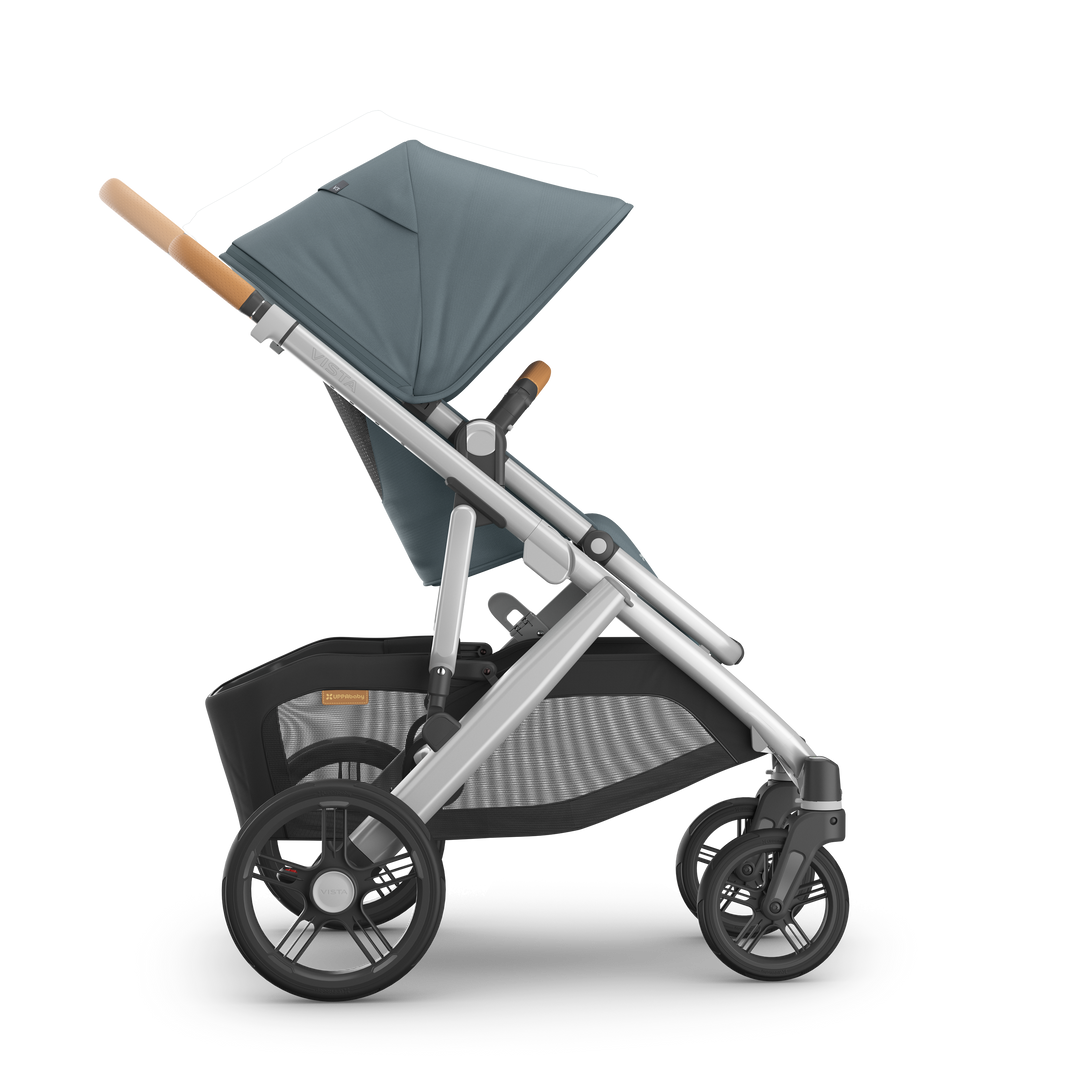 UPPAbaby Vista V3 Travel System Bundle (Stroller/Bassinet/Mesa V3) - Callum (Stone Blue / Silver Frame / Sand Leather)