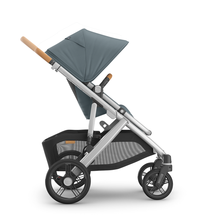 UPPAbaby Vista V3 Travel System Bundle (Stroller/Bassinet/Mesa V3) - Callum (Stone Blue / Silver Frame / Sand Leather)