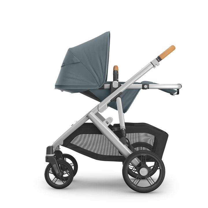 UPPAbaby Vista V3 Travel System Bundle (Stroller/Bassinet/Mesa V3) - Callum (Stone Blue / Silver Frame / Sand Leather)