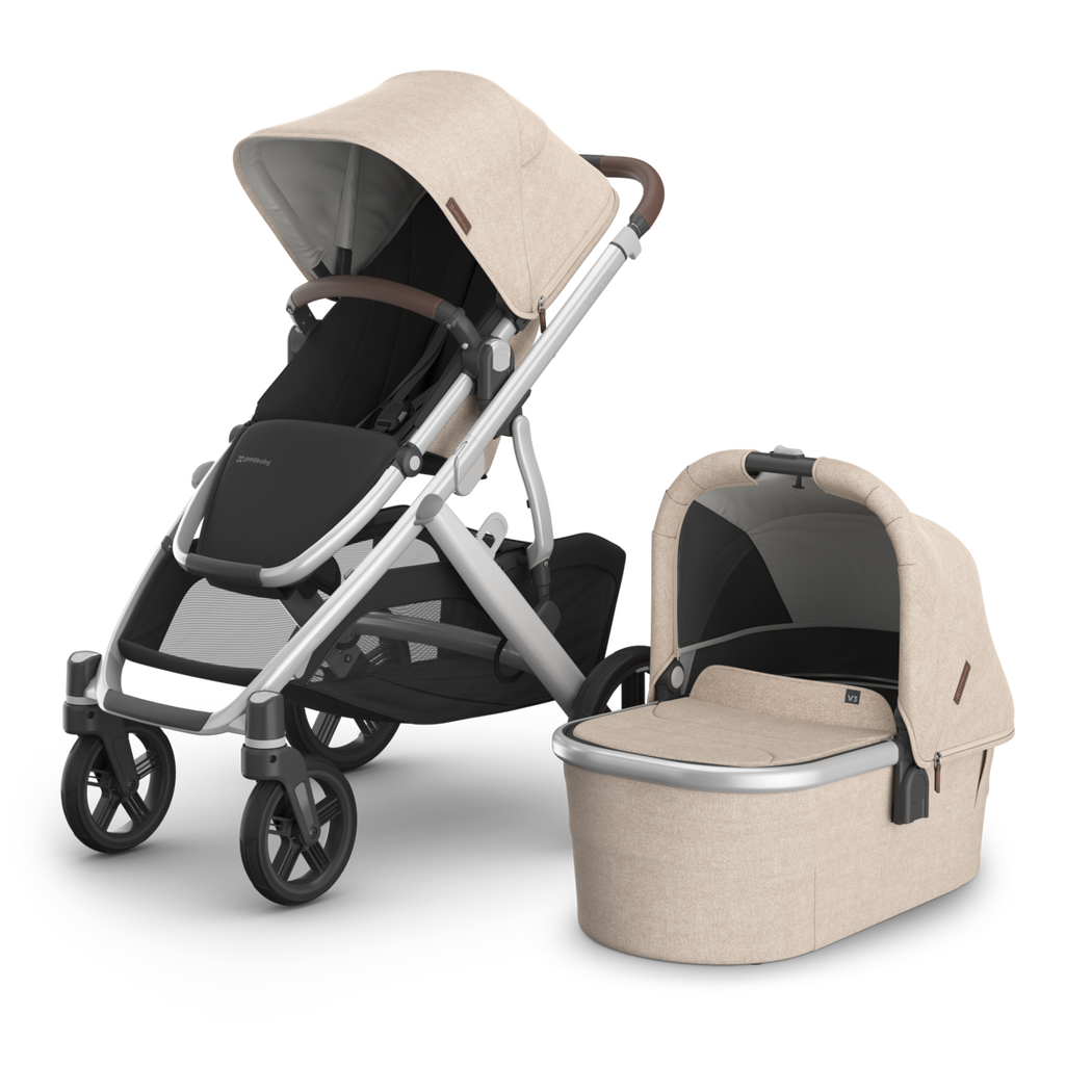 UPPAbaby Vista V3 Stroller + Bassinet V3 Bundle with the stroller and matching bassinet shown together