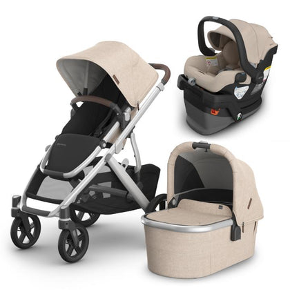 UPPAbaby Vista V3 Travel System Bundle (Stroller/Bassinet/Mesa V3) - Declan (Oat Melange/Chestnut Leather)