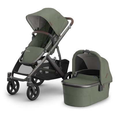 UPPAbaby Vista V3 Stroller + Bassinet V3 Bundle - Evelyn (Meadow Green / Graphite Frame / Chestnut Leather)