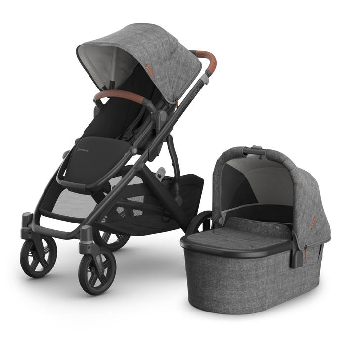 UPPAbaby Vista V3 Stroller + Bassinet V3 Bundle - Greyson (Charcoal Melange / Carbon Frame / Saddle Leather)