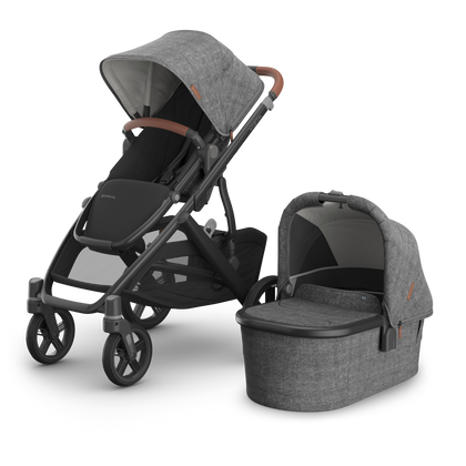 UPPAbaby Vista V3 Stroller + Bassinet V3 Bundle - Greyson (Charcoal Melange / Carbon Frame / Saddle Leather)