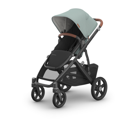 UPPAbaby Vista V3 Single-to-Double Stroller - Kenzi (Mystic Aqua / Carbon Frame / Saddle Leather)