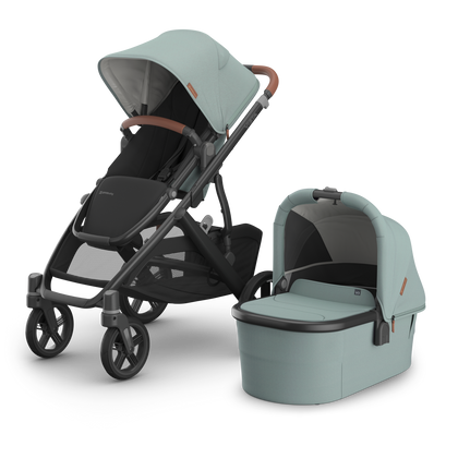 UPPAbaby Vista V3 Stroller + Bassinet V3 Bundle - Kenzi (Mystic Aqua / Carbon Frame / Saddle Leather)