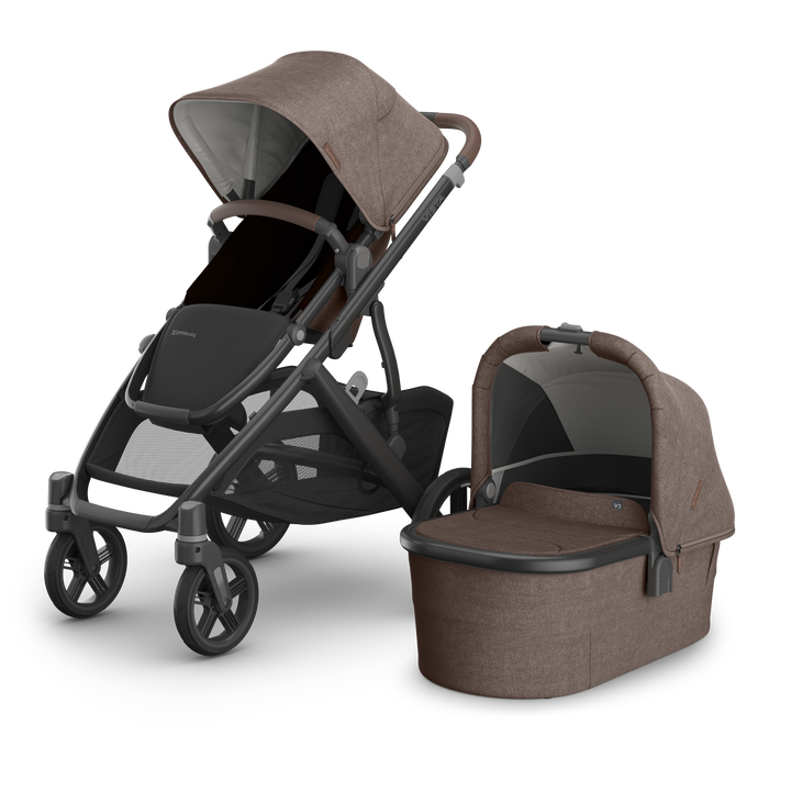 UPPAbaby Vista V3 Stroller + Bassinet V3 Bundle - Owen (Mocha Melange / Carbon Frame / Chestnut Leather)