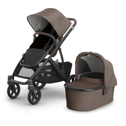 UPPAbaby Vista V3 Stroller + Bassinet V3 Bundle - Owen (Mocha Melange / Carbon Frame / Chestnut Leather)