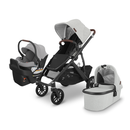 UPPAbaby Vista V2 + Aria Travel System - Anthony (White & Grey Chenille)