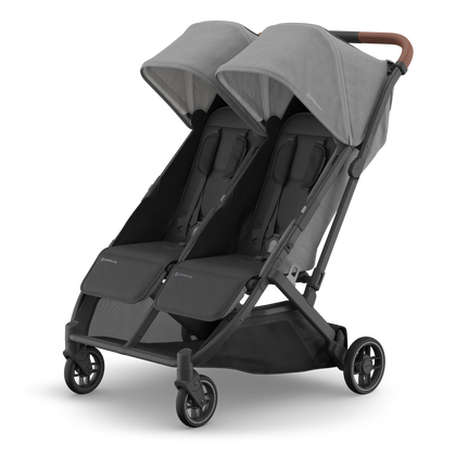 UPPAbaby Minu Duo Compact Double Stroller - Greyson (Charcoal Melange / Carbon Frame / Saddle Leather)