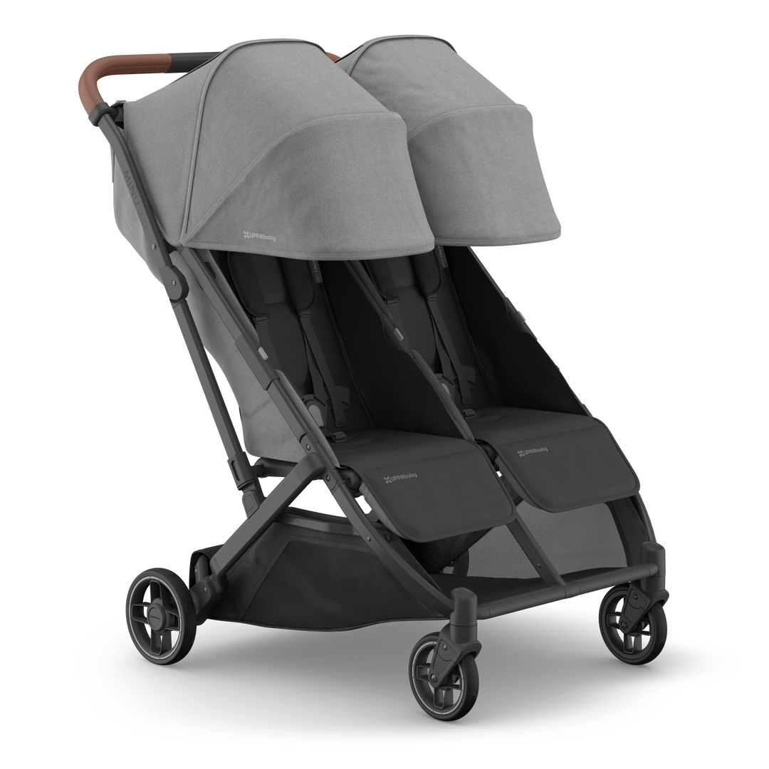 UPPAbaby Minu Duo Compact Double Stroller - Greyson (Charcoal Melange / Carbon Frame / Saddle Leather)