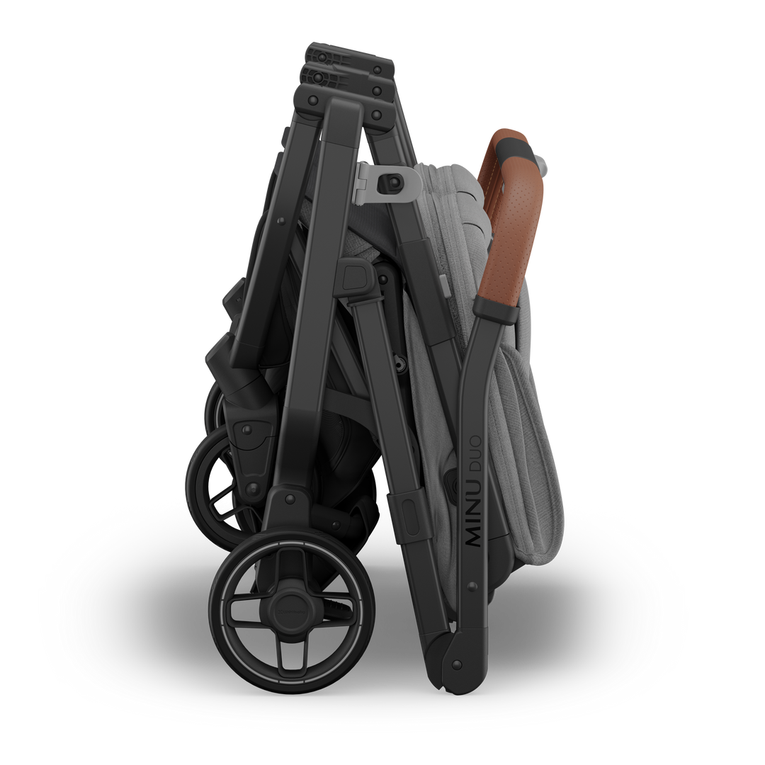 UPPAbaby Minu Duo Compact Double Stroller - Greyson (Charcoal Melange / Carbon Frame / Saddle Leather)