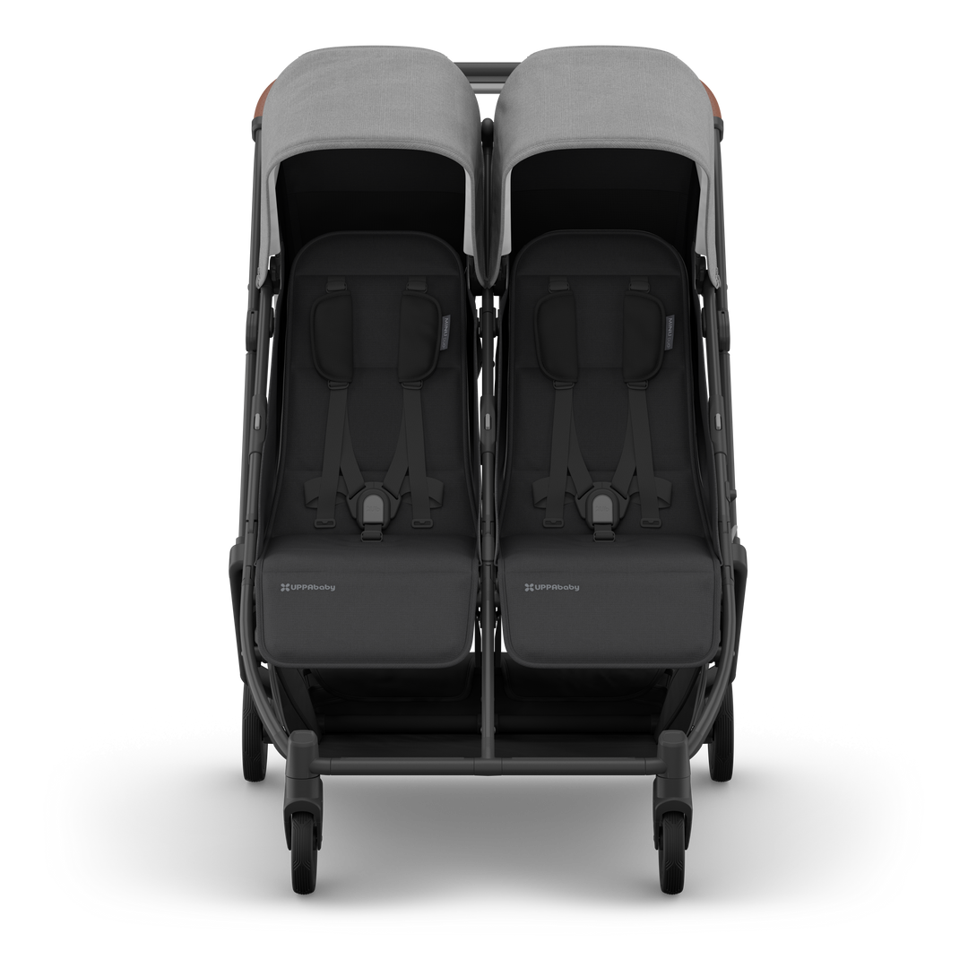 UPPAbaby Minu Duo Compact Double Stroller - Greyson (Charcoal Melange / Carbon Frame / Saddle Leather)