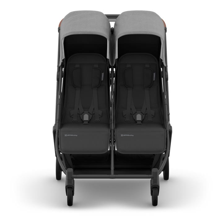 UPPAbaby Minu Duo Compact Double Stroller - Greyson (Charcoal Melange / Carbon Frame / Saddle Leather)