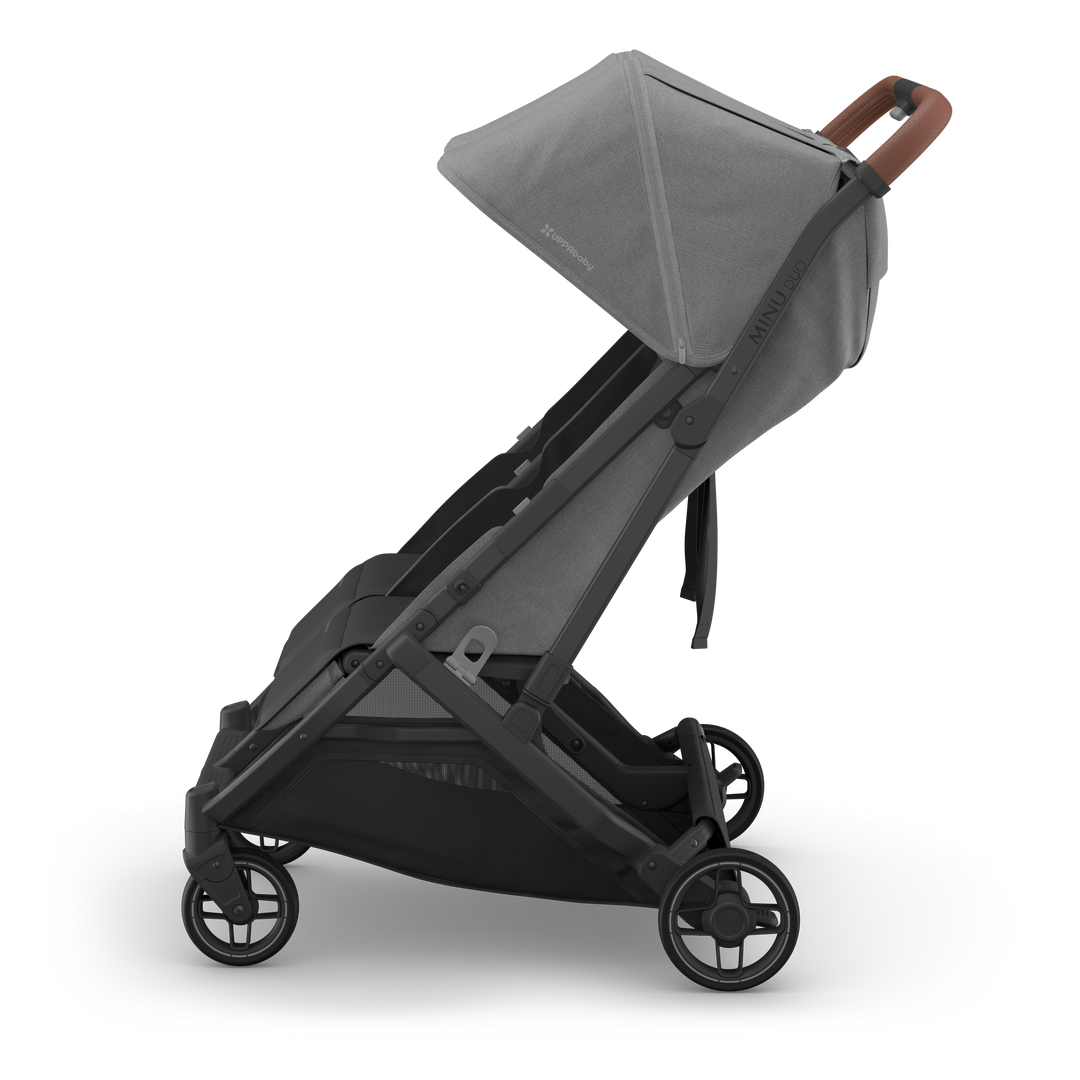 UPPAbaby Minu Duo Compact Double Stroller - Greyson (Charcoal Melange / Carbon Frame / Saddle Leather)