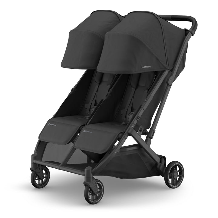 UPPAbaby Minu Duo Compact Double Stroller - Jake (Charcoal / Carbon Frame / Black Leather) (Open box, New)