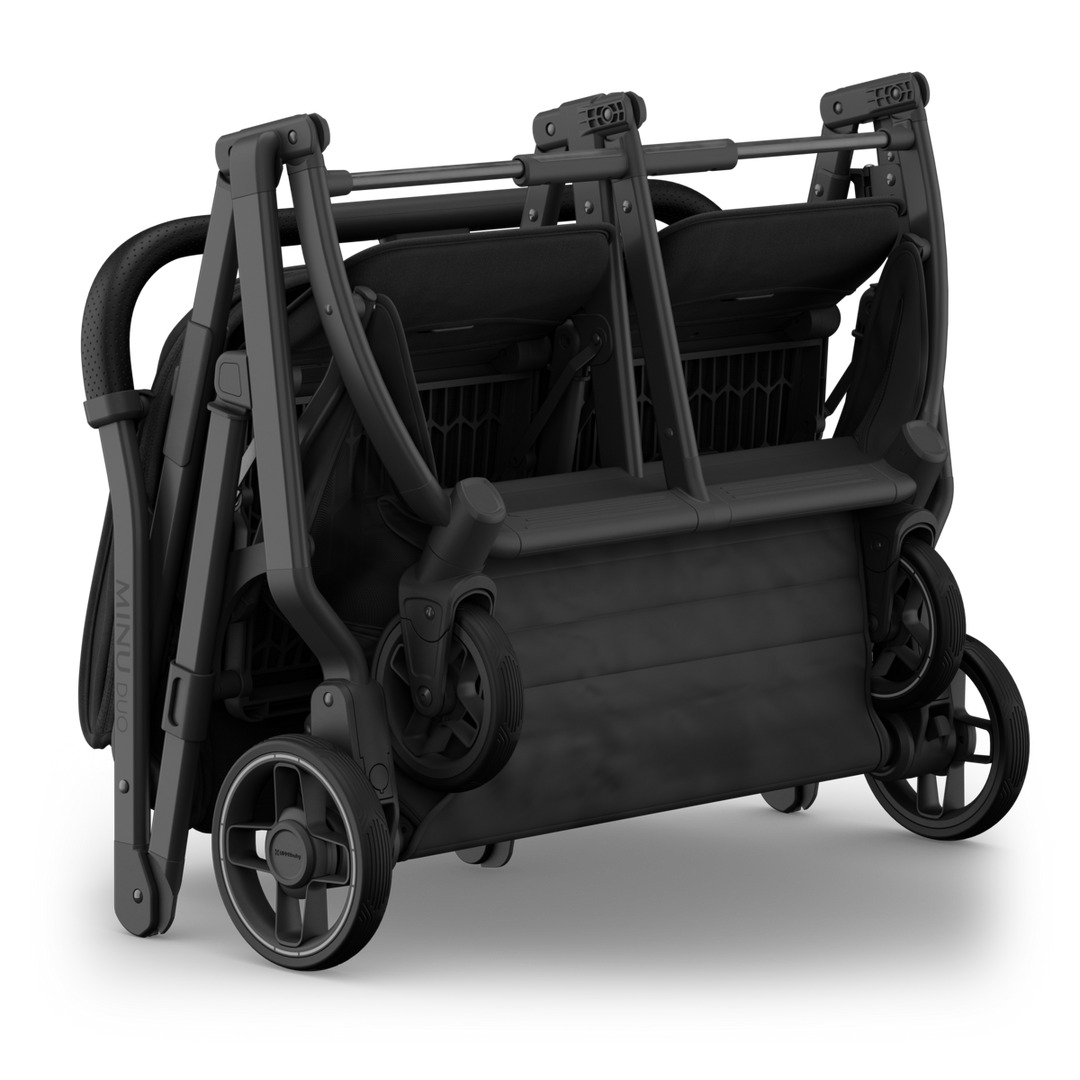 UPPAbaby Minu Duo Compact Double Stroller - Jake (Charcoal / Carbon Frame / Black Leather) (Open box, New)