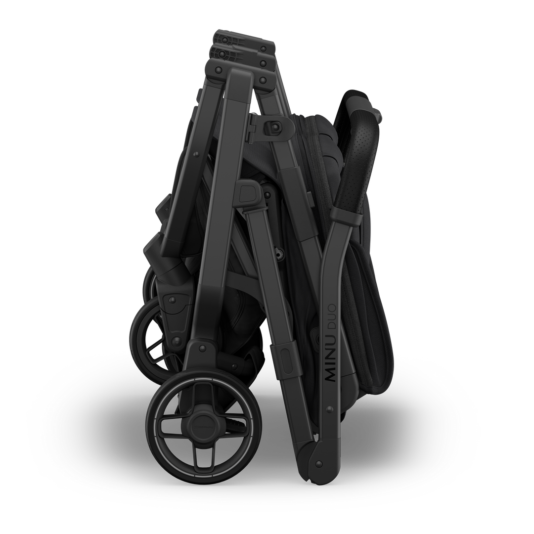UPPAbaby Minu Duo Compact Double Stroller - Jake (Charcoal / Carbon Frame / Black Leather) (Open box, New)