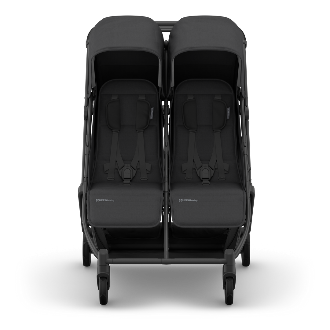 UPPAbaby Minu Duo Compact Double Stroller - Jake (Charcoal / Carbon Frame / Black Leather) (Open box, New)