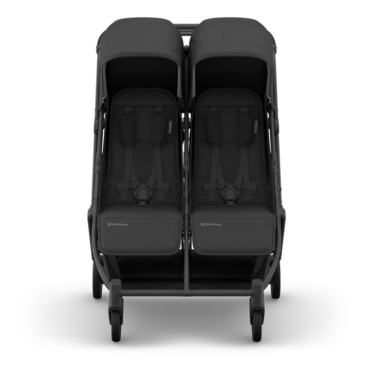 UPPAbaby Minu Duo Compact Double Stroller - Jake (Charcoal / Carbon Frame / Black Leather) (Open box, New)