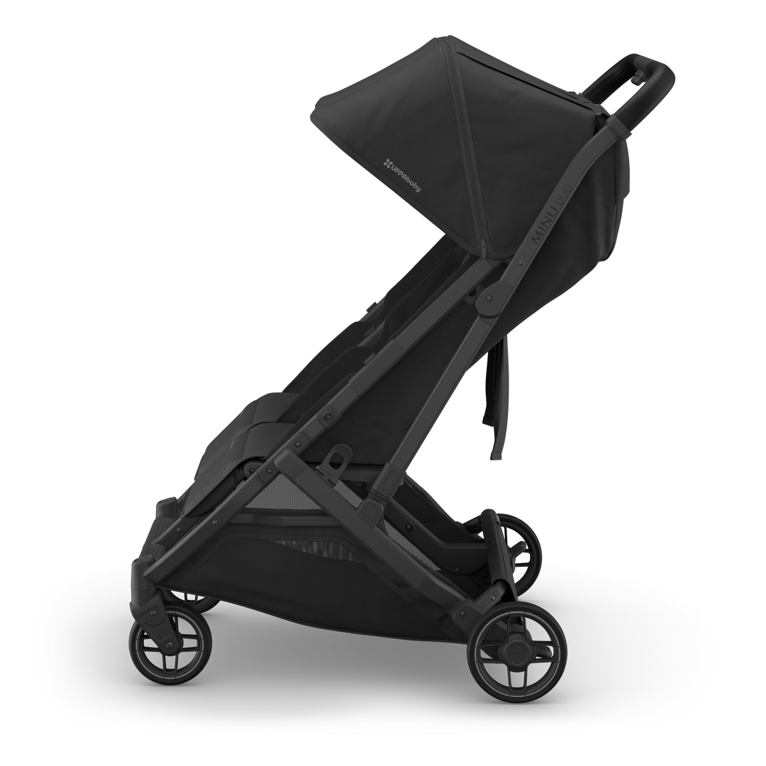 UPPAbaby Minu Duo Compact Double Stroller - Jake (Charcoal / Carbon Frame / Black Leather) (Open box, New)