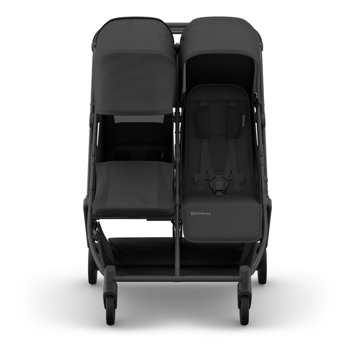 UPPAbaby Minu Duo Compact Double Stroller - Jake (Charcoal / Carbon Frame / Black Leather) (Open box, New)