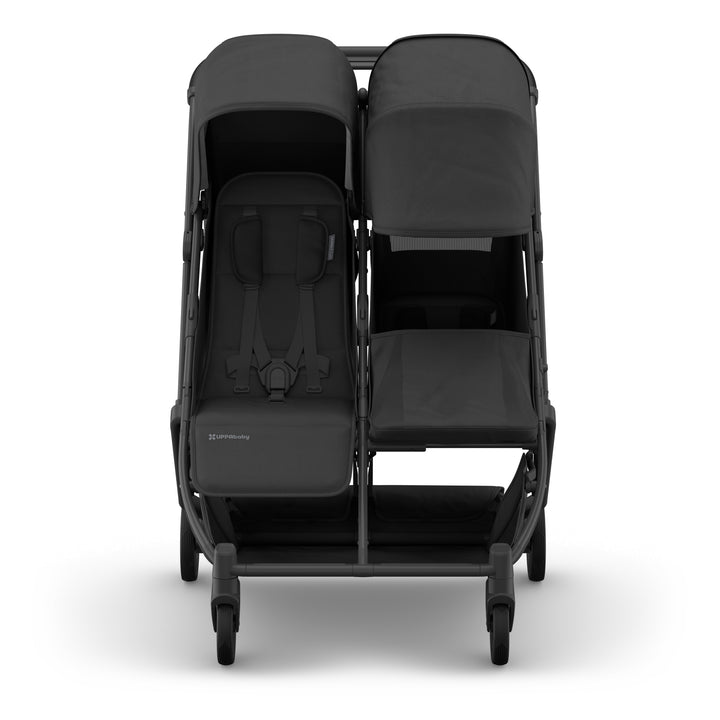 UPPAbaby Minu Duo Compact Double Stroller - Jake (Charcoal / Carbon Frame / Black Leather) (Open box, New)