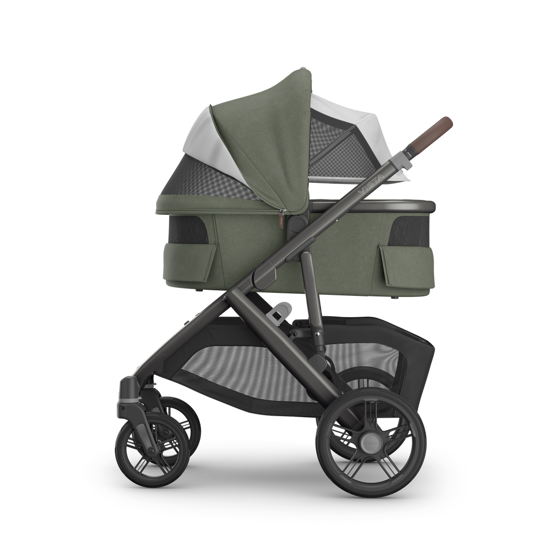 UPPAbaby Vista V3 Stroller + Bassinet V3 Bundle - Evelyn (Meadow Green / Graphite Frame / Chestnut Leather)