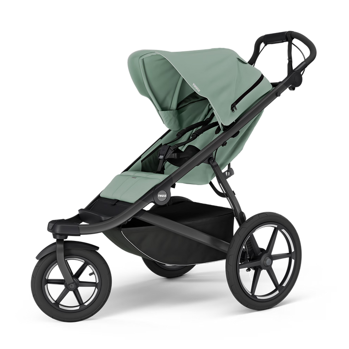 Thule Urban Glide 3 magnetic buckle stroller - Mist Green on Black - front view