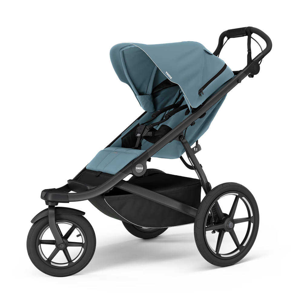 Thule Urban Glide 3 magnetic buckle stroller - Mid Blue on Black - front view