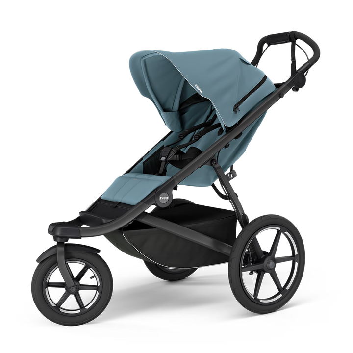 Thule Urban Glide 3 magnetic buckle stroller - Mid Blue on Black - front view