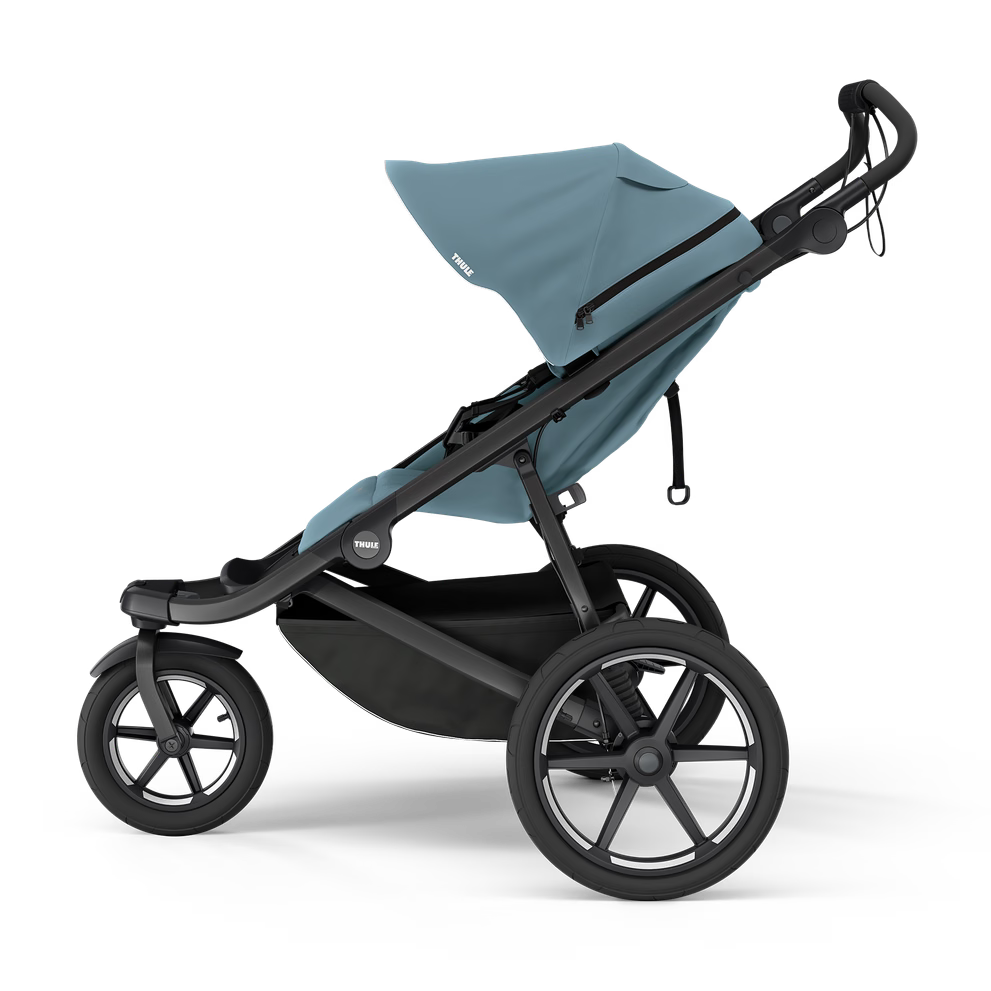 Thule Urban Glide 3 magnetic buckle stroller - Mid Blue on Black - side view