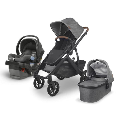 (Open box - NEW) UPPAbaby Vista V2 Stroller - Greyson (Charcoal Melange/Carbon/Saddle Leather) + Mesa Infant Car Seat - Jordan (Charcoal Melange) Merino Wool