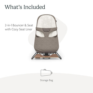 UPPAbaby Mira 2-in-1 Bouncer and Seat - Wells (Dark Taupe Melange / Black Frame / Walnut Wood)