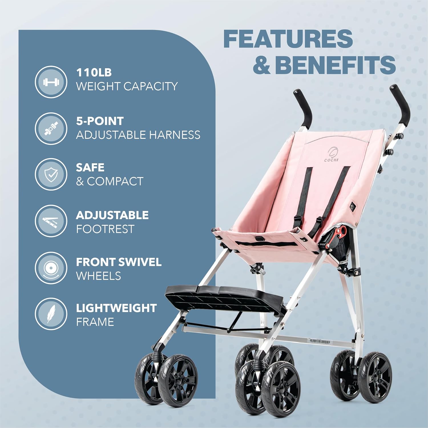 pink car seat and stroller Coche XL Lightweight Special Needs Umbrella Stroller Pink
