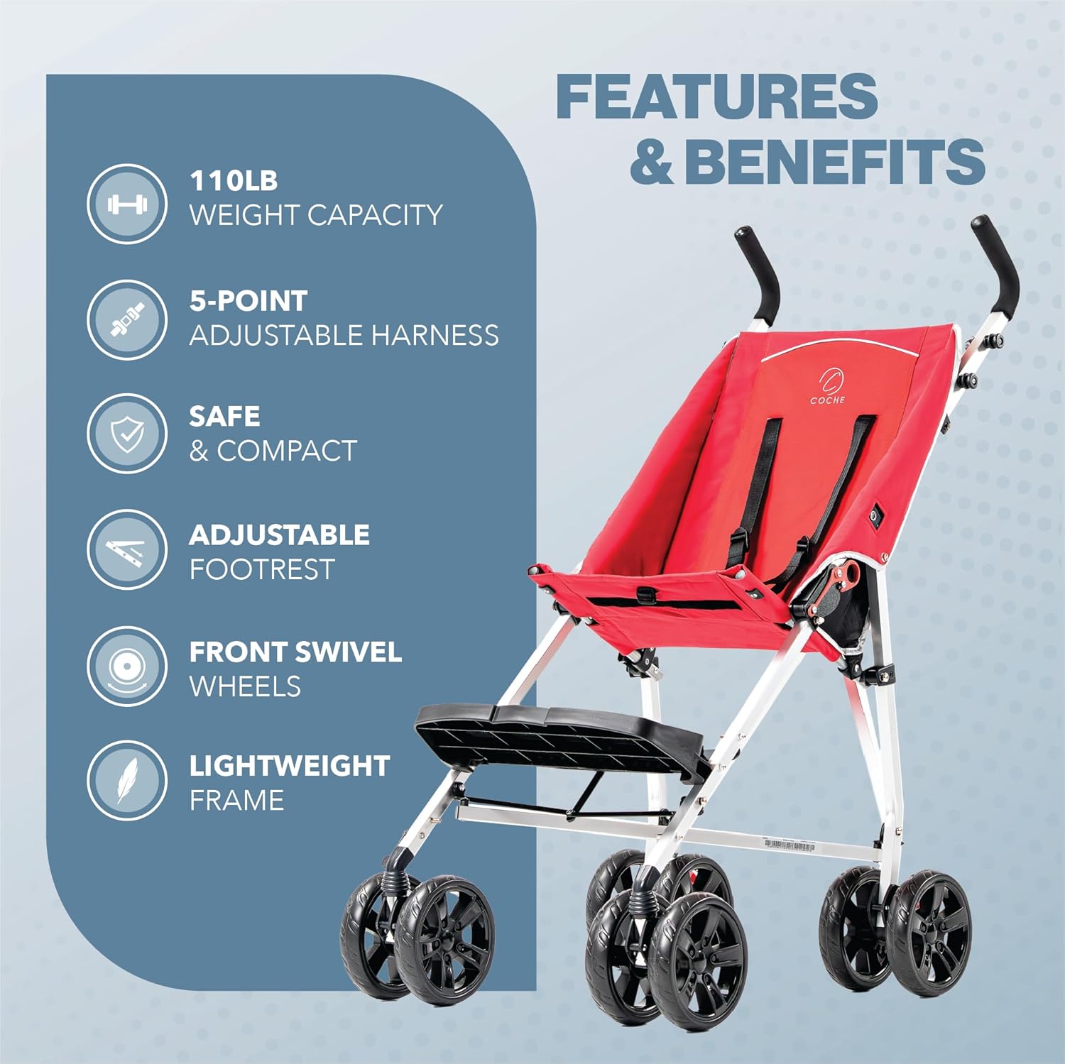red car seat and stroller Coche XL Lightweight Special Needs Umbrella Stroller Red