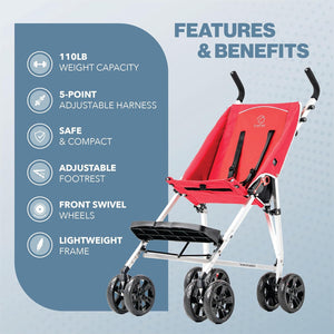 Coche XL Lightweight Special Needs Stroller/Transport Chair, Red