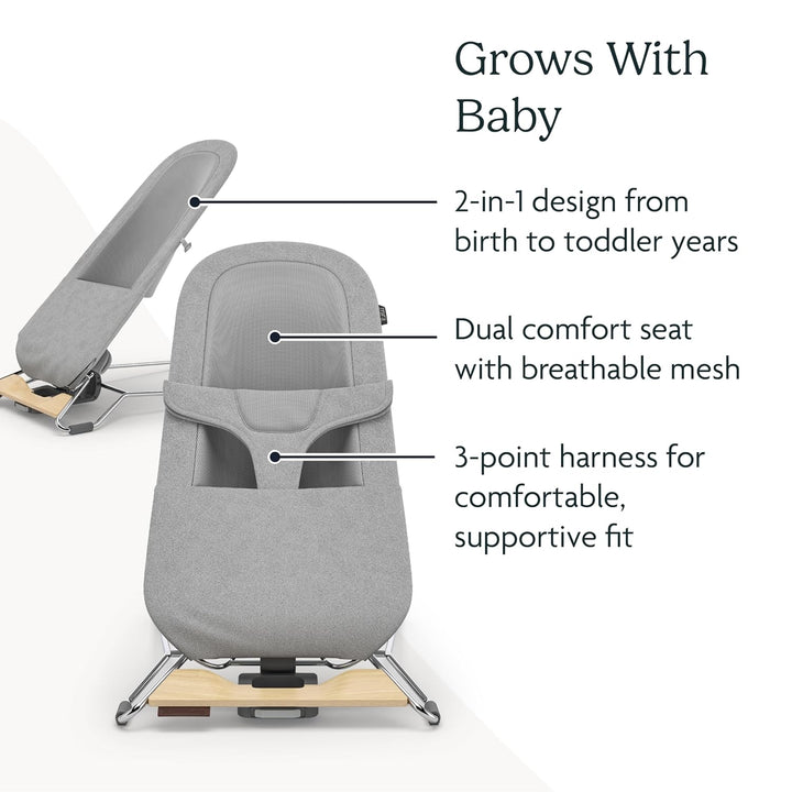 UPPAbaby Mira 2-in-1 Bouncer and Seat - Wells (Dark Taupe Melange / Black Frame / Walnut Wood)