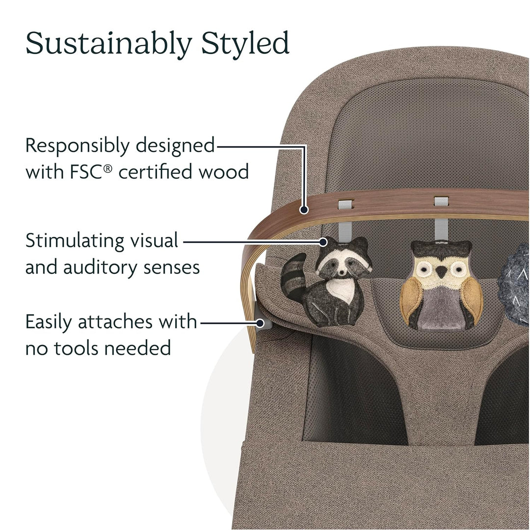 UPPAbaby Mira Bouncer Toy Bar - Forest Fun (Grey / Walnut Wood)
