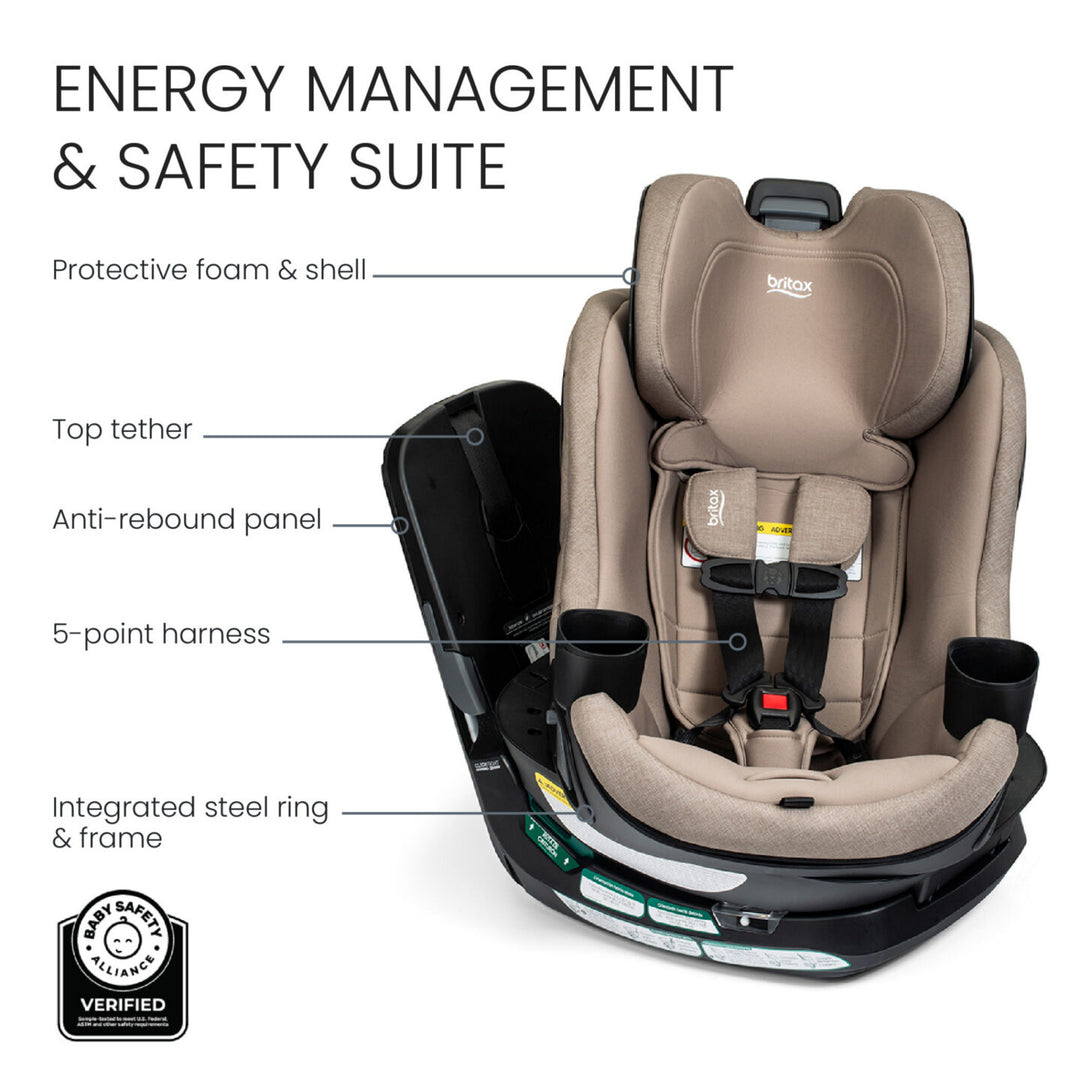Britax Galaxy360 Slim Rotating Convertible Car Seat - Teak - energy management and safety features 
