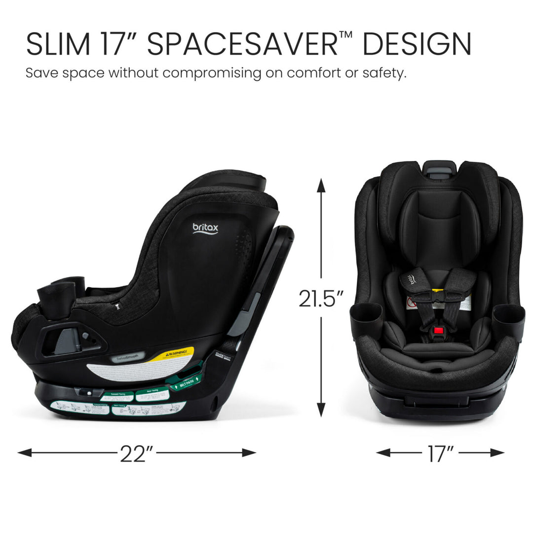 Britax Galaxy360 Slim Rotating Convertible Car Seat - Raven Black - 17-inch slim dimensions 