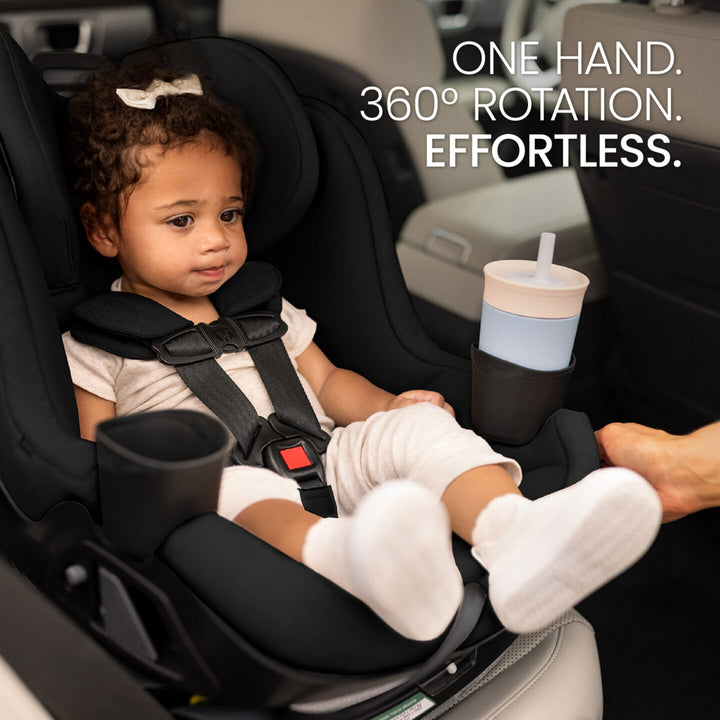 Britax Galaxy360 Slim Rotating Convertible Car Seat - Raven Black - one-hand 360-degree rotation 