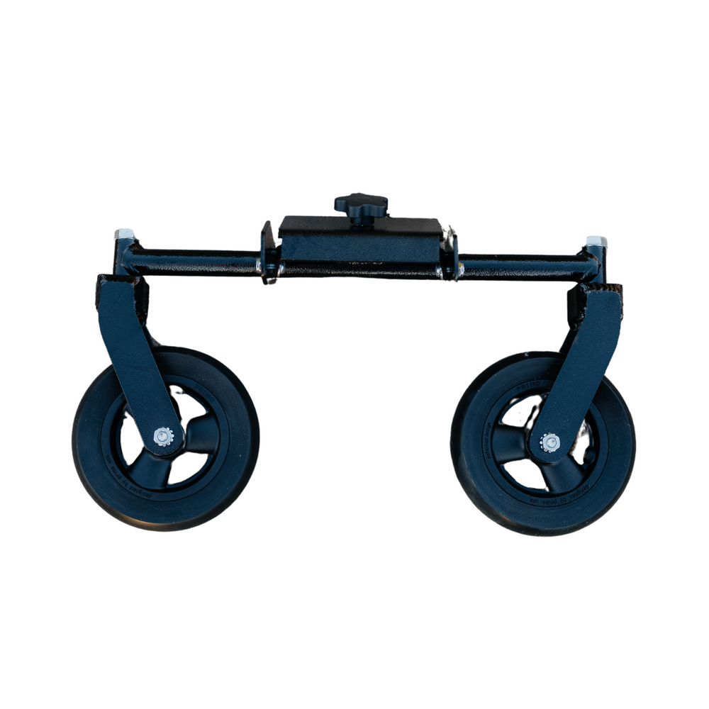 Black Adaptive Star Endeavour Swivel Wheel Axis Kit with two wheels, shown separately on white