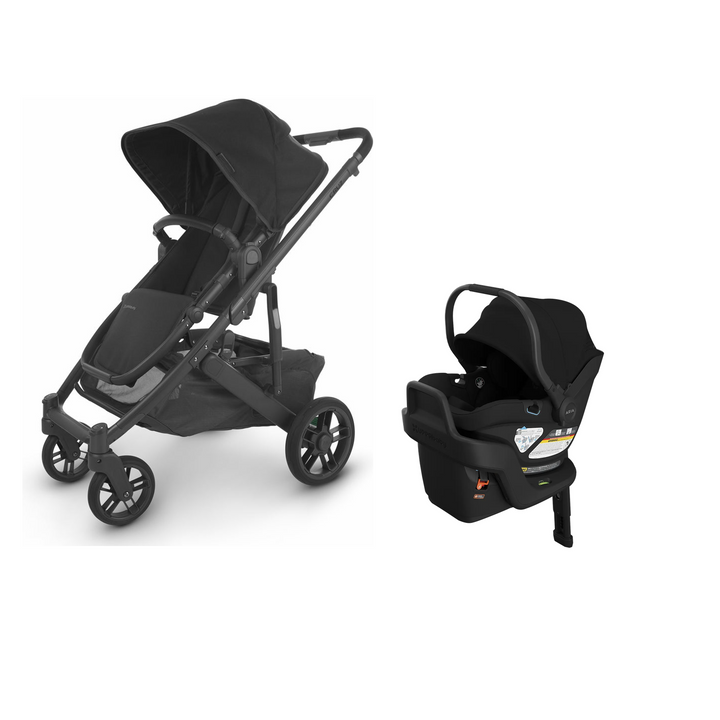 UPPAbaby Cruz V2 in Jake with Aria V2 infant car seat in James mounted on its included base